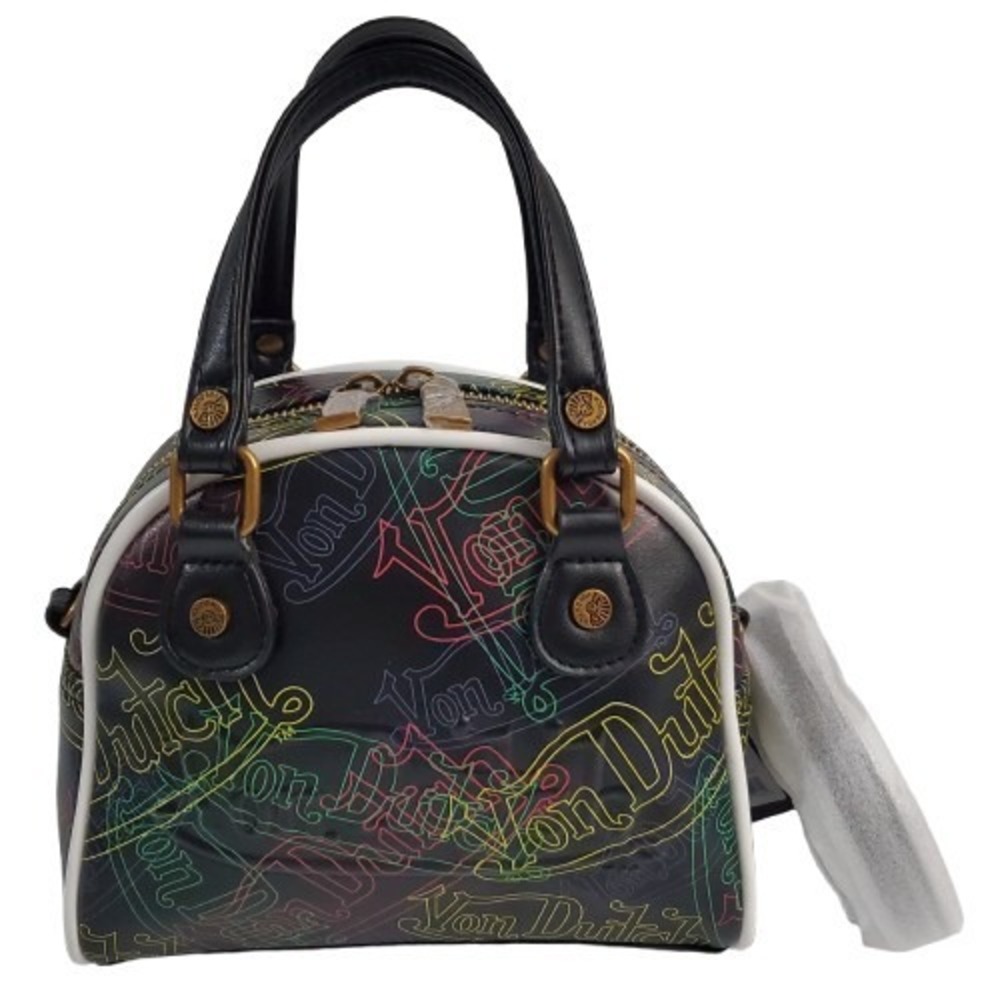 NEW! Von Dutch Neon Logo Black Purse 8" Length Bag Bowling Style w Strap $145